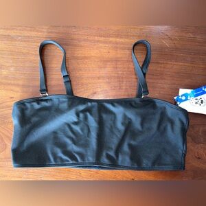 NWT Cider Blk Ribbed Bandeau Bathing Suit Top w Adjustable/removable Straps 2xl